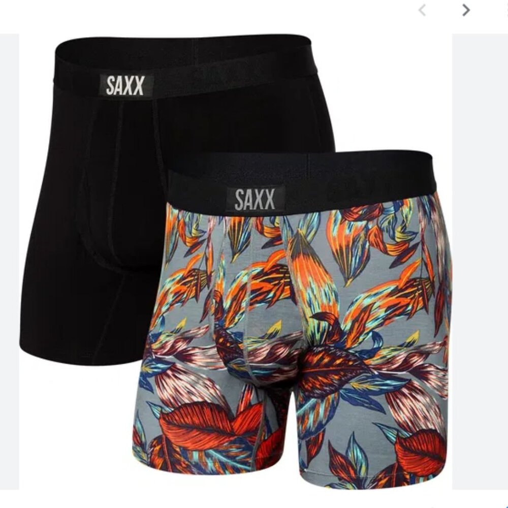 Saxx Ultra 2 pack Boxer Briefs Ultimate Comfort Exotic Leaves & Black